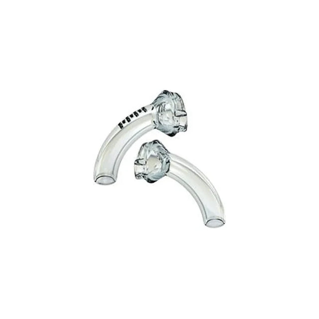 Clear plastic tracheostomy tubes on white background, essential medical supplies