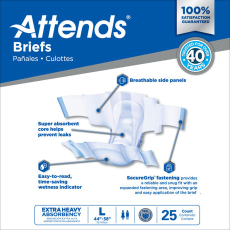 Attends Brief, Extra Heavy Absorbency, Large, 44" - 58"