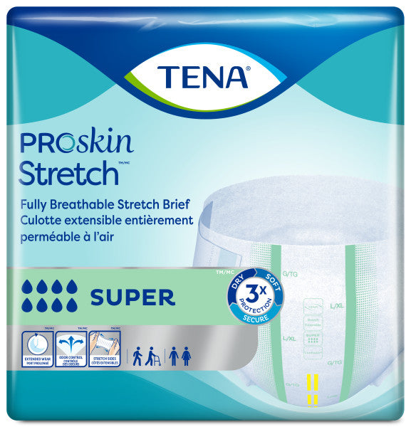 TENA ProSkin Stretch Super Incontinence Brief, Heavy Absorbency, Unisex, Large/X-Large, 41" - 64"