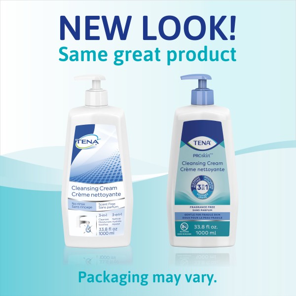 TENA ProSkin Cleansing Cream Rinse-Free Body Wash, Unscented, 33.8 fl. oz. Pump Bottle