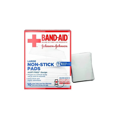 Band-Aid large non-stick pads medical wound dressing 10 count box with pad shown
