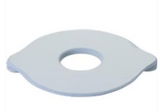 Foam ostomy barrier ring with central hole, medical ostomy accessory on white background