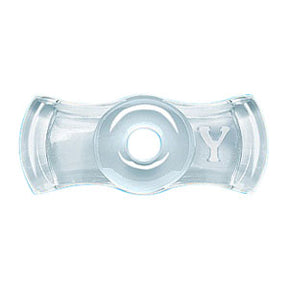 Clear medical device Y-adapter with circular opening, used for tubing connection