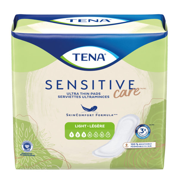 TENA Sensitive Care Ultra Thin Light Bladder Leakage Pad for Women, Light Absorbency, Regular Length, 9"