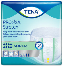 TENA ProSkin Stretch Super Incontinence Brief, Heavy Absorbency, Unisex, Medium/Regular, 33" - 52"