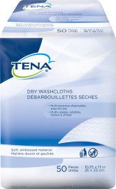 TENA Dry Washcloths, Dry Disposable Wipes, 10"x13"