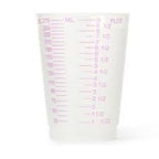 Plastic medicine measuring cup with clear metric and fluid ounce markings