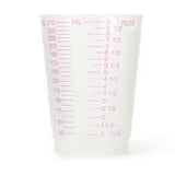 Plastic medicine measuring cup with clear metric and fluid ounce markings