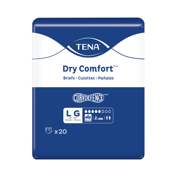 TENA Dry Comfort Incontinence Briefs, Moderate Absorbency, Unisex, Large, 40" - 56"
