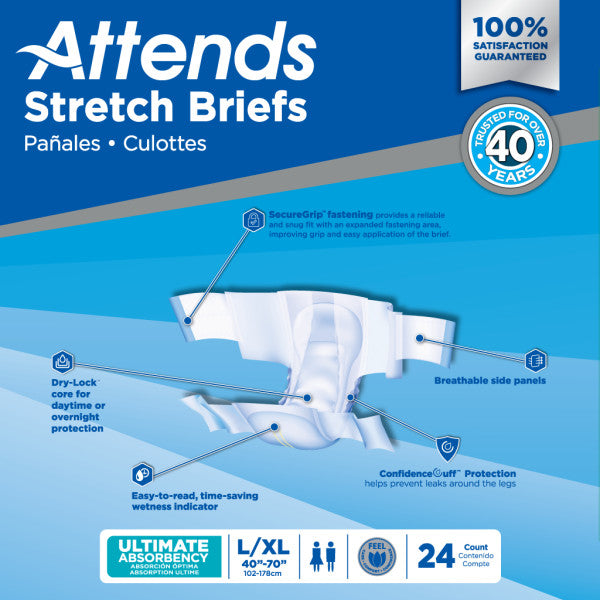 Attends Stretch Brief, Ultimate Absorbency, L/XL