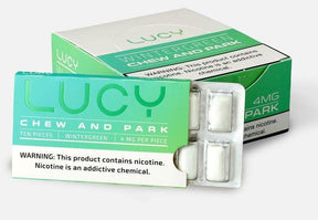 Lucy Wintergreen Chew and Park nicotine gum blister pack, 4mg per piece, ten pieces.