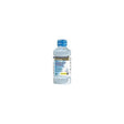 Clear plastic bottle of electrolyte solution for medical hydration support on white background.