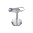 Low-profile gastrostomy feeding tube with clear balloon and purple connector on white background
