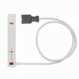 Neonatal soft touch adhesive sensor with white cable and gray connector for medical monitoring
