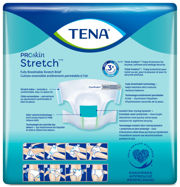 TENA ProSkin Stretch Super Incontinence Brief, Heavy Absorbency, Unisex, Medium/Regular, 33" - 52"