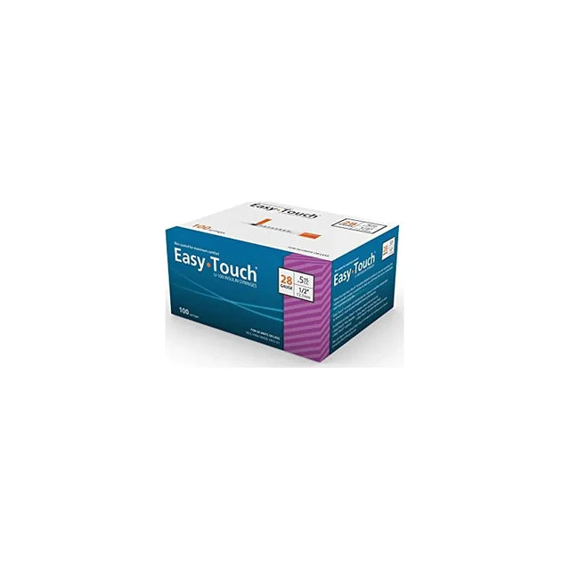 Easy-Touch insulin syringes 28 gauge 0.5cc box of 100, medical supply packaging