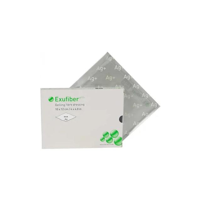 Exufiber Ag+ gelling fiber wound dressing 10x12cm box with silver-infused pad