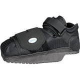 Black medical orthopedic shoe with adjustable straps and protective closed toe