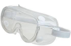 Clear protective medical safety goggles with adjustable strap on a white background