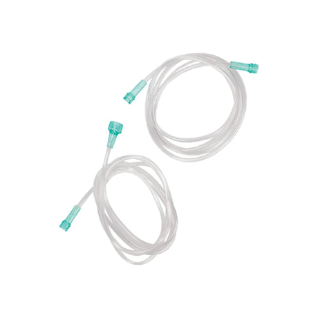 Clear medical oxygen tubing with green connectors for respiratory therapy