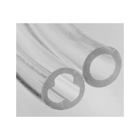 Close-up of clear medical oxygen supply tubing with dual channel design
