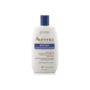 Aveeno anti-itch concentrated lotion bottle with blue cap for sensitive skin relief