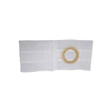 White ostomy belt support with round opening for medical stoma care