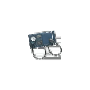 Manual blood pressure monitor with cuff, gauge, and inflation bulb on white background