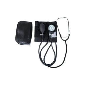 Manual blood pressure monitor kit with stethoscope, cuff, gauge, and black carrying case