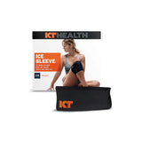 KT Health ice sleeve for knee or elbow pain relief, product packaging with model wearing sleeve