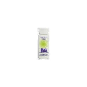 Sani-Zone ostomy appliance deodorant bottle with white cap and green label
