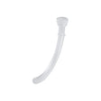 Clear plastic medical tracheostomy tube against white background