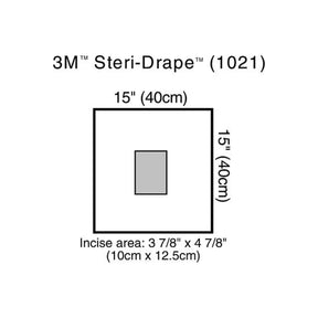 3M Steri-Drape 1021 sterile surgical drape with 15 inch dimensions and incise area shown