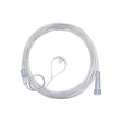 Clear nasal oxygen cannula with soft tubing for respiratory therapy