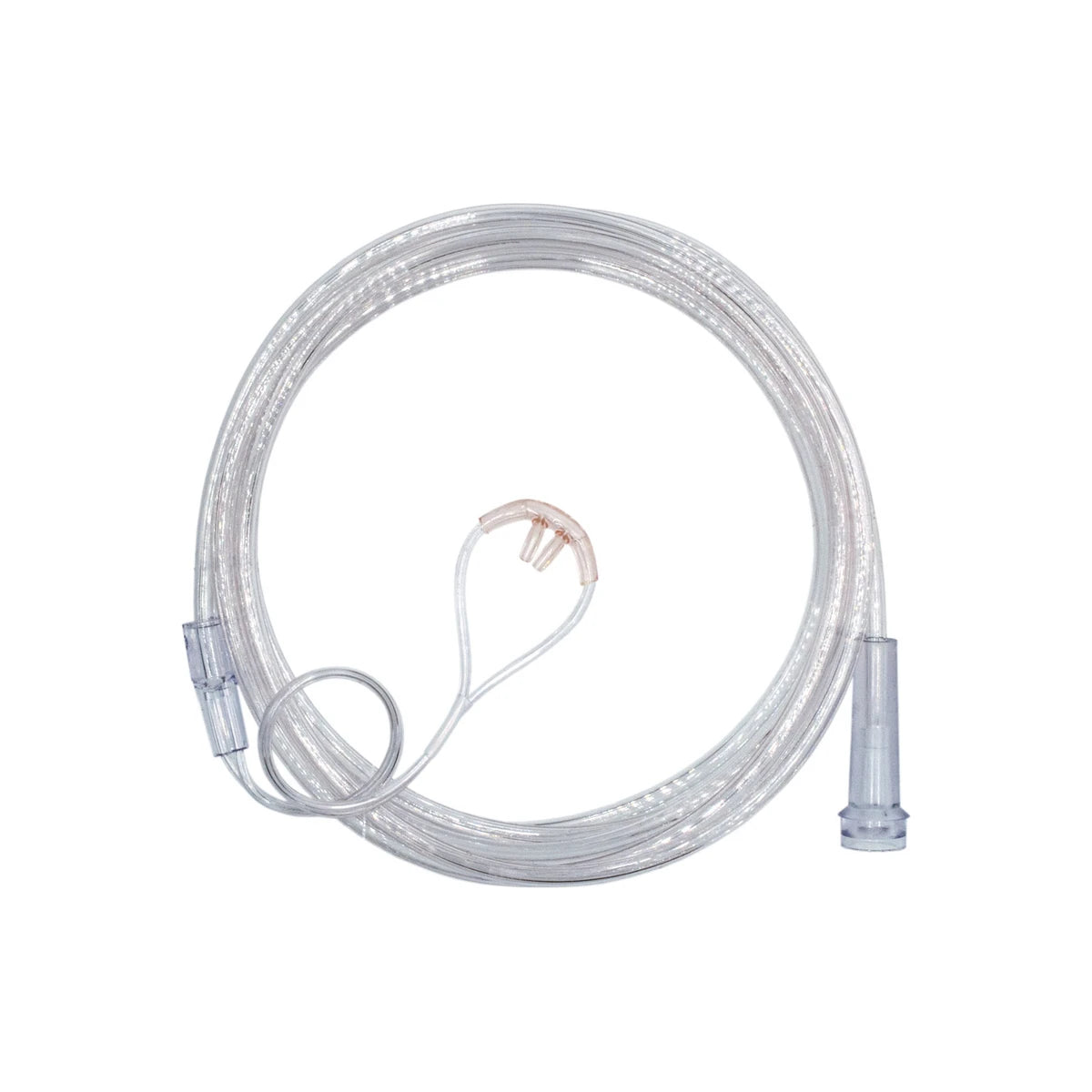Clear nasal oxygen cannula with soft tubing for respiratory therapy