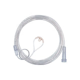 Clear nasal oxygen cannula with soft tubing for respiratory therapy