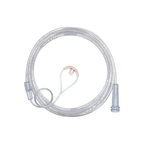 Clear nasal oxygen cannula with soft tubing for respiratory therapy