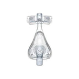 Clear CPAP nasal mask for sleep apnea therapy, close-up on white background