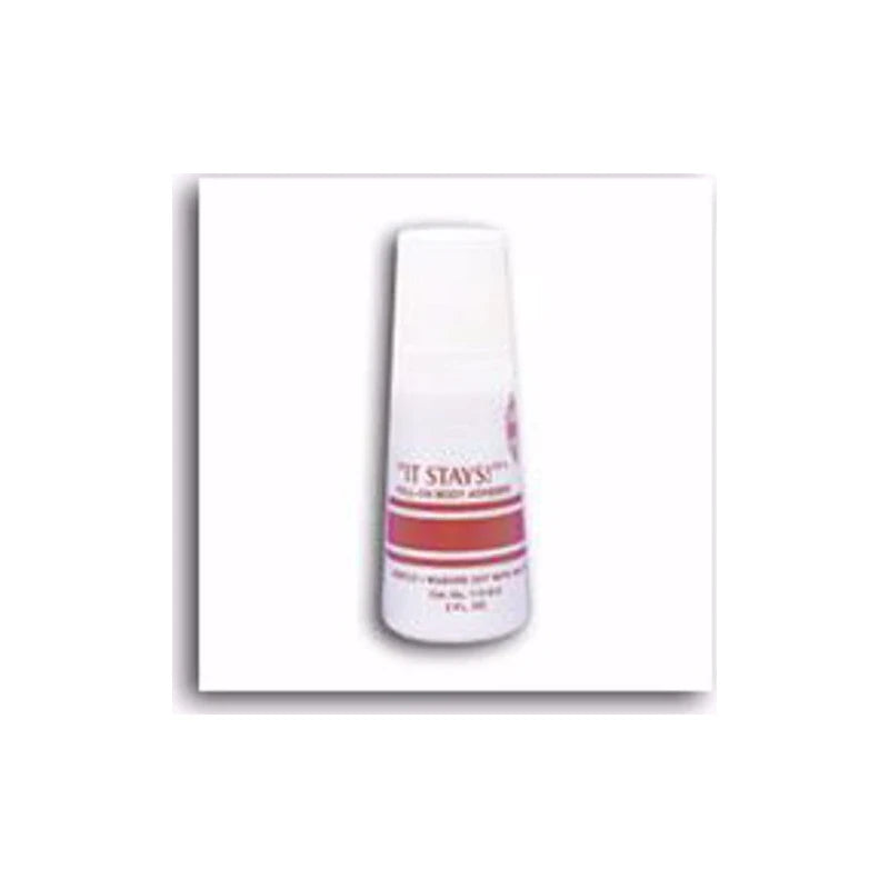 It Stays roll-on body adhesive bottle for medical supplies on white background