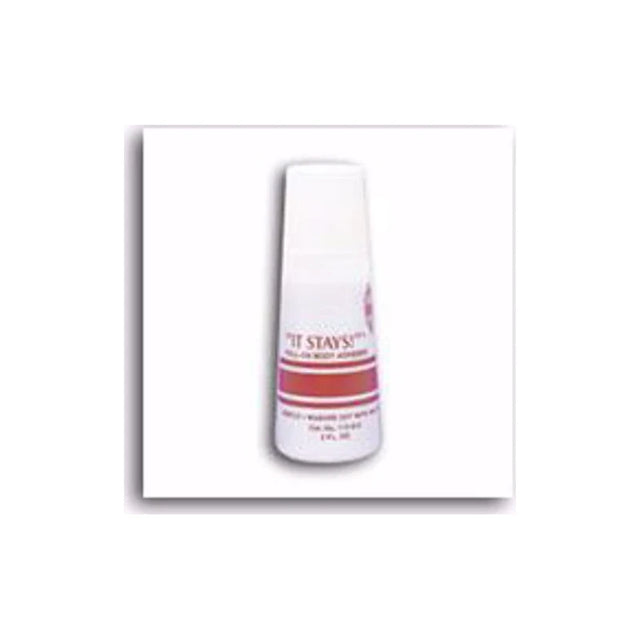 It Stays roll-on body adhesive bottle for medical supplies on white background