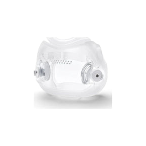 Clear CPAP mask cushion for respiratory therapy equipment on white background