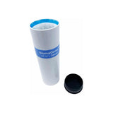 Stoma care device tube with blue label and removable black cap for ostomy supply
