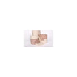 Assorted beige and brown medical bandages and gauze rolls on a white background