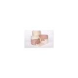 Assorted beige and brown medical bandages and gauze rolls on a white background