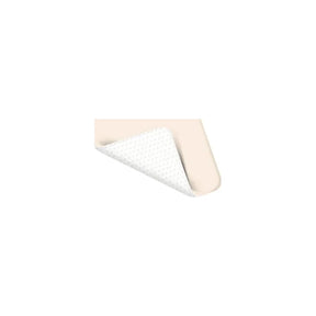 Adhesive medical foam wound dressing with textured white surface and rounded corner