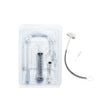 Medical tracheostomy care kit with syringes, tubes, and needle on white background