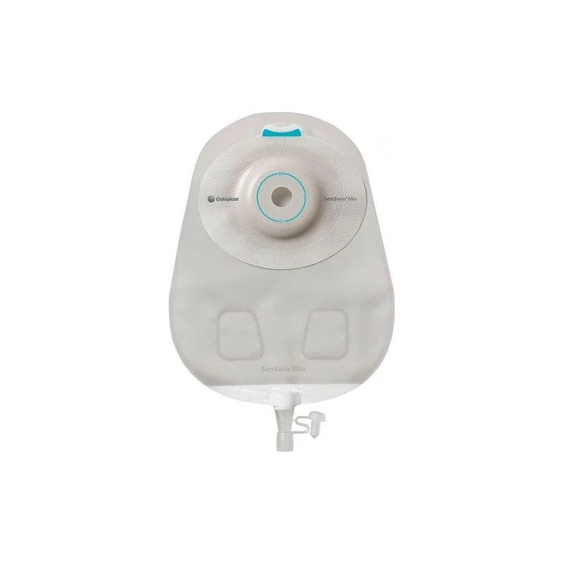 Coloplast SenSura Mio ostomy bag with drainable valve on white background