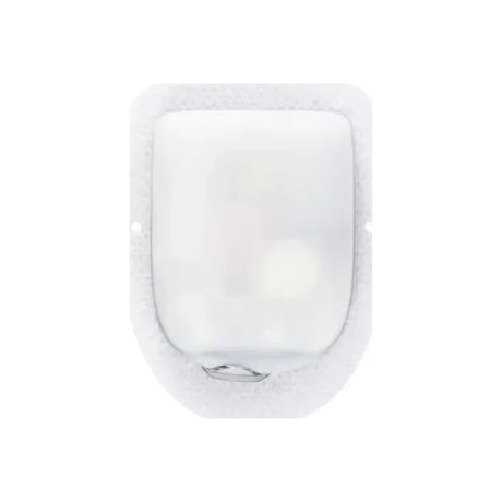 Wearable white medical patch for diabetes insulin delivery on white background