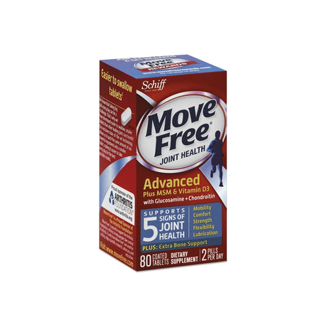 Move Free Joint Health Advanced tablets box for joint support with MSM, Vitamin D3, glucosamine, chondroitin