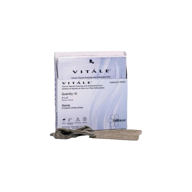 Vitale calcium alginate wound dressings with antibacterial silver, box of sterile pads